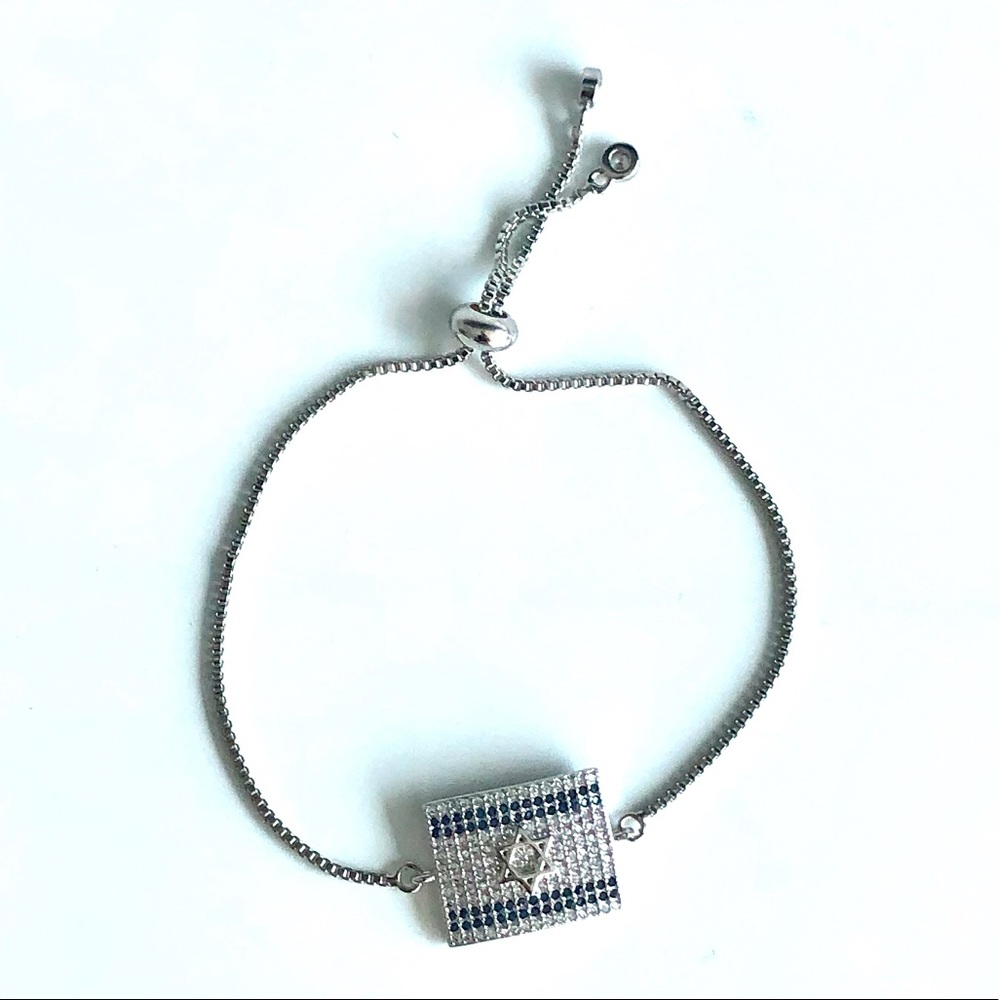 Israel flag micro pave crystals adjustable bracelet